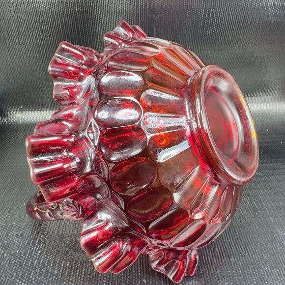 Fenton Ruby Red Glass Basket Bowl Ruffled Edge Amberina Vintage Decor - Picture 6 of 16